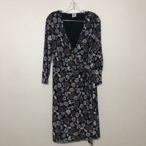 Anne Klein Women’s L Large Leaf Print 3/4 Sleeve Wrap Dress